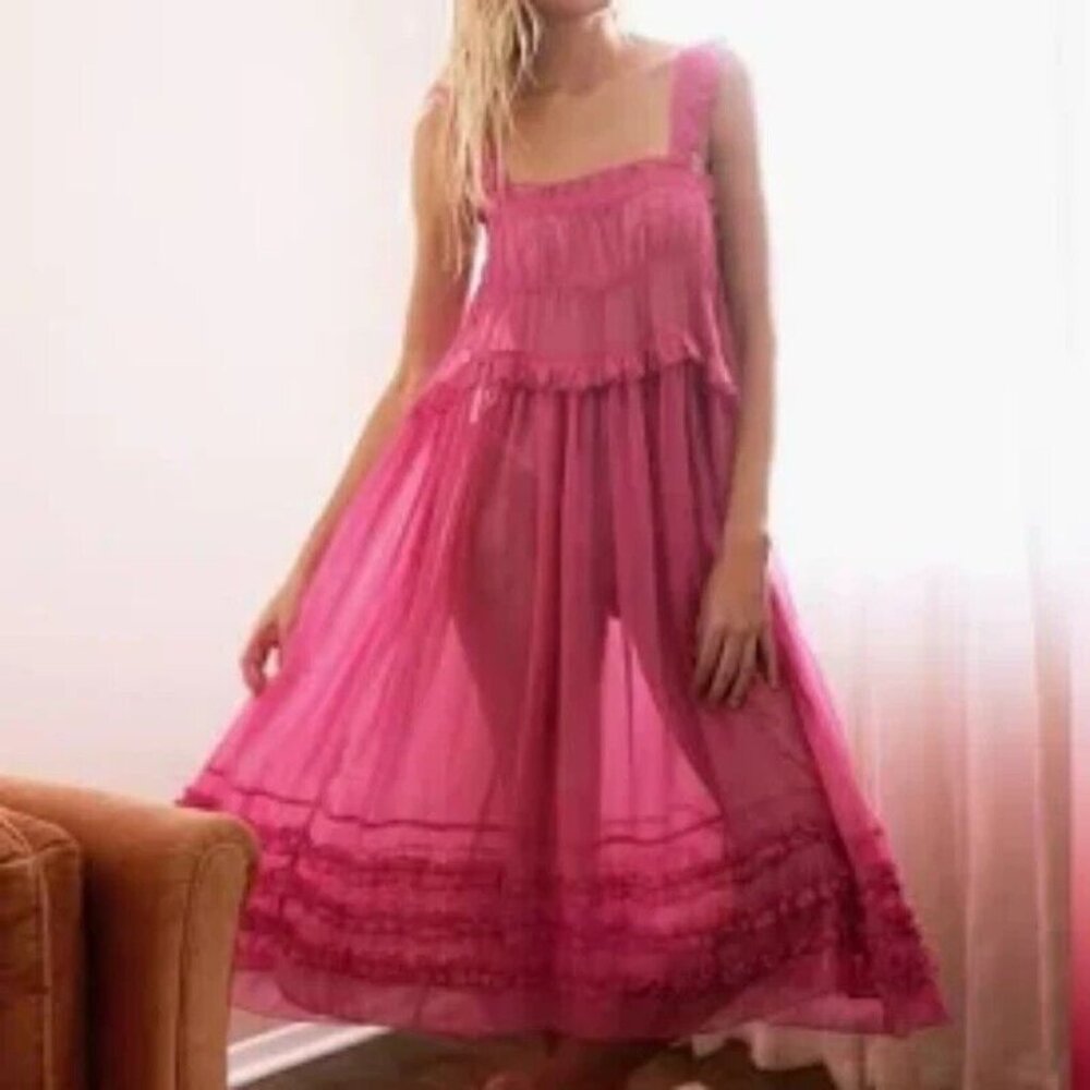 NEW FREE PEOPLE INTIMATELY MOON PHASE MIDI SLIP DRESS IN PINK SIZE L